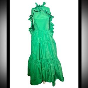 Lillie Rubin Vintage Dress Set Sz XS Green Cape Ruffle Collar Gown Full Skirt